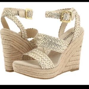 MICHAEL KORS METALLIC CABANA WEAVED WEDGE SANDAL